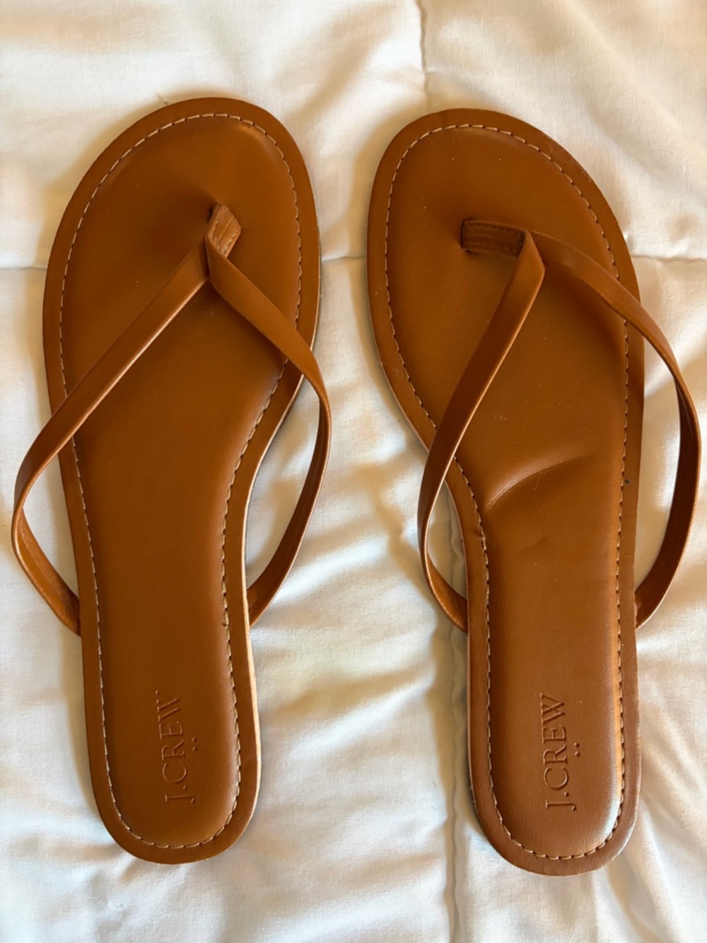 J.Crew Women’s Cognac Tan Leather Thong Sandals — Minimal Everyday Style